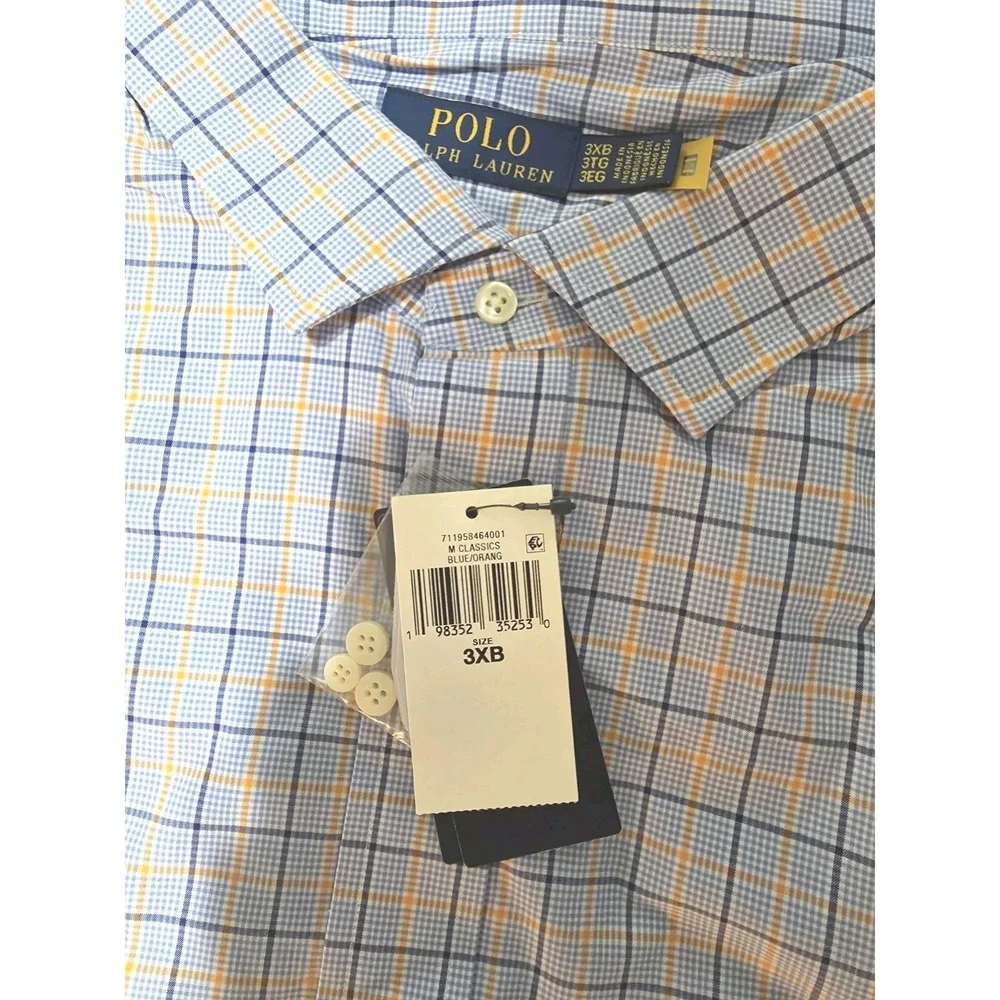 Polo Ralph Lauren Dress Shirt Blue Orange Plaid Big & Tall Men's Size 3XB NWT
